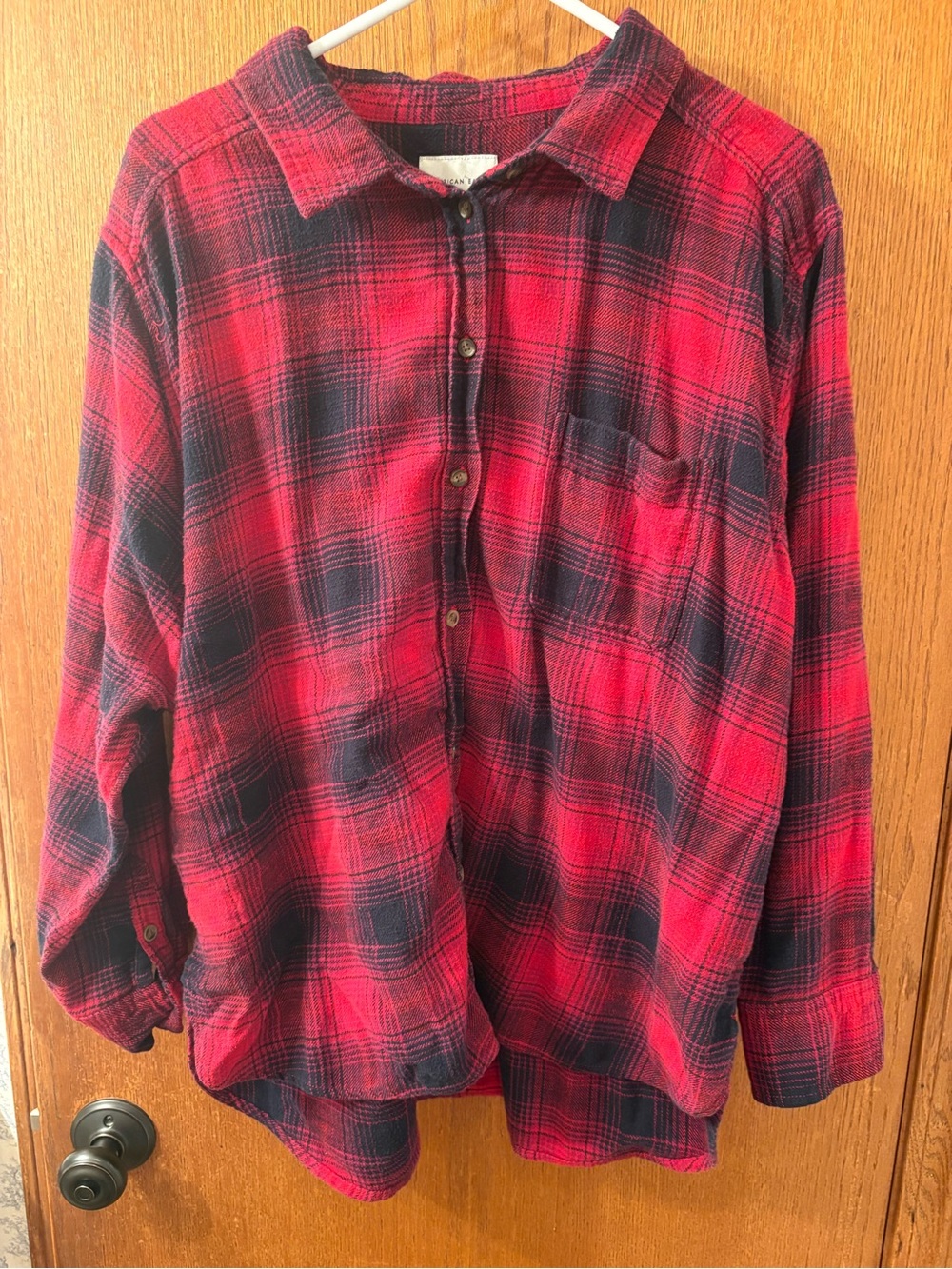 American Eagle Boyfriend Fit Black And Red Flannel XL